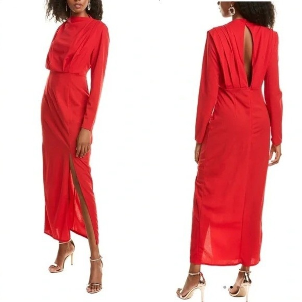 NWT Michel Laperle Dnu Open Back Gown Size‎ 12 Red Pleated Maxi Formal Dress